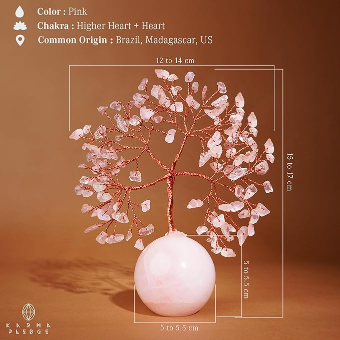 Rose Quartz Crystal Tree of Life Birthday Gifts for Women, Handmade Home Decor, Office, Room Decoration, Reiki Healing Crystal Chakra Tree for Money, Positivity, Good Luck Gifts for Her, Mom & Dad