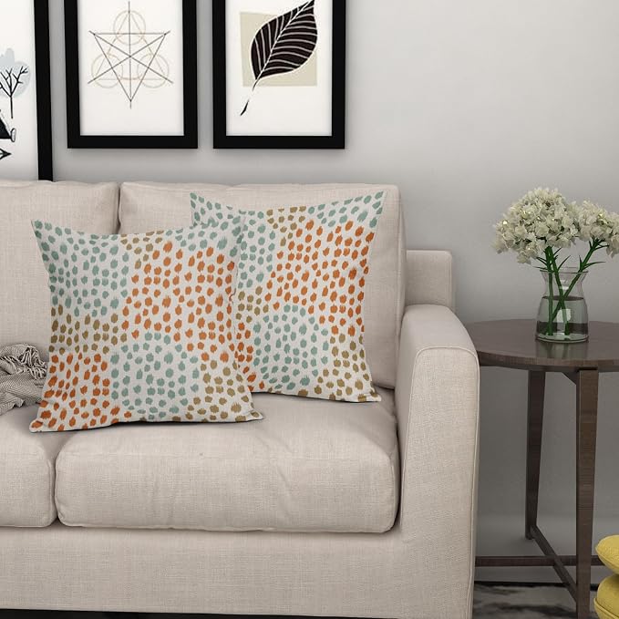 Blue Orange Brown Pillow Covers 18x18 Set of 2 Fall Colored Art Dot Decorative Throw Pillows Trendy Print Outdoor Pillowcase Holiday Seasonal Cushion Cover Linen Pillow Case Decor for Sofa Couch Bed