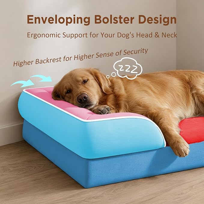 Comfort Expression Orthopedic Dog Beds for Large Sized Dog with Bolster | Waterproof Dog Couch Bed with Washable Cover & Non-Slip Bottom, Supportive Egg Crate Foam Large Pet Bed, 36x27 Inch