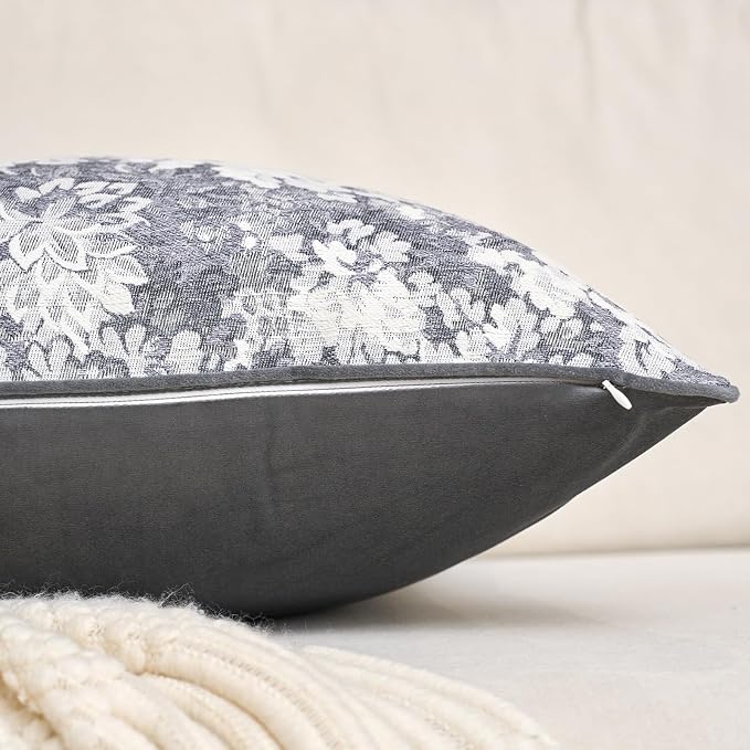 Alerfa Grey Neutral Floral Pillow Cover 20 x 20 Inch, Vintage Chenille Square Couch Pillow Cover Soft Decorative Farmhouse Accent Pillowcase for Living Room Bedroom