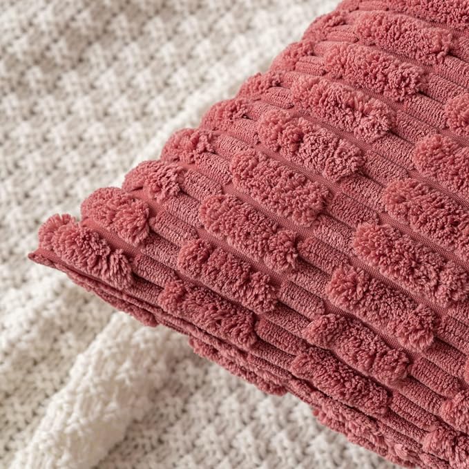 MIULEE Corduroy Decorative Throw Pillow Covers 20x20 Crimson Pack of 2 | Soft Boho Striped Pillow Covers Modern Farmhouse Home Decor For Sofa Living Room Couch Bed