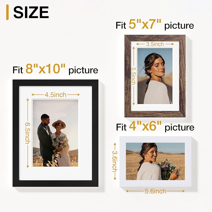 Vittanly 15 Pack Gallery Wall Frame Set, Black, Brown, White | Picture Frames Collage Wall Decor: 3pcs 8x10, 6pcs 5x7, 6pcs 4x6. Picture Frame Set for Wall or Tabletop Display