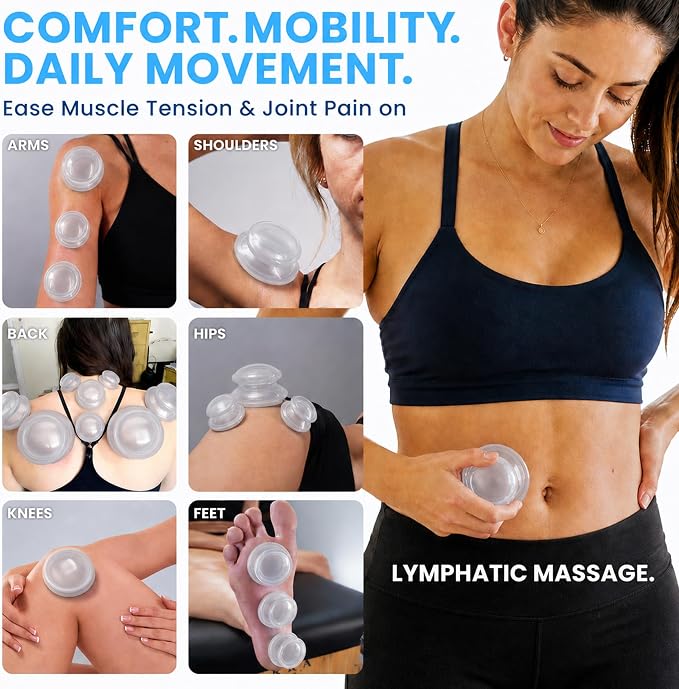 Lure Essentials Edge Silicone Cupping Set, Cupping Kit for Massage Therapy, Long Lasting Cups for Professional & Home Use, Body Sculpt Cup for Cellulite, Ultra Transparent Clear