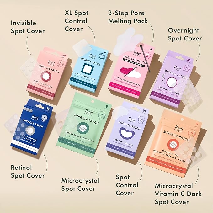Rael Pimple Patches, Miracle Spot Control Cover - Hydrocolloid Acne Pimple Patch, Strips for Zits and Blemish, Korean Skin Care (10 Count)