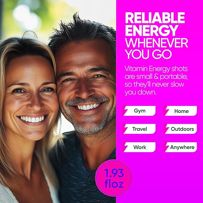 Vitamin Energy Immune+ Extra Strength Energy Shot Grape 12 Pack, 260mg Natural Caffeine, B-Vitamins, Citicoline, Green Tea, Immunity & Focus Support, Zero Sugar, Gluten-Free 1.93 fl oz