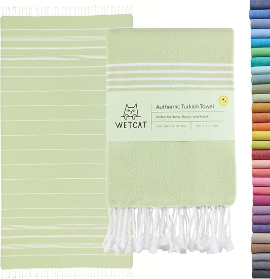 WETCAT Turkish Beach Towel Oversized (38"x71") 100% Turkish Cotton, Made in Turkey - Sand Free, Extra Large, Ultra Soft, Quick Drying, Compact & Lightweight for Travel - Seafoam Green