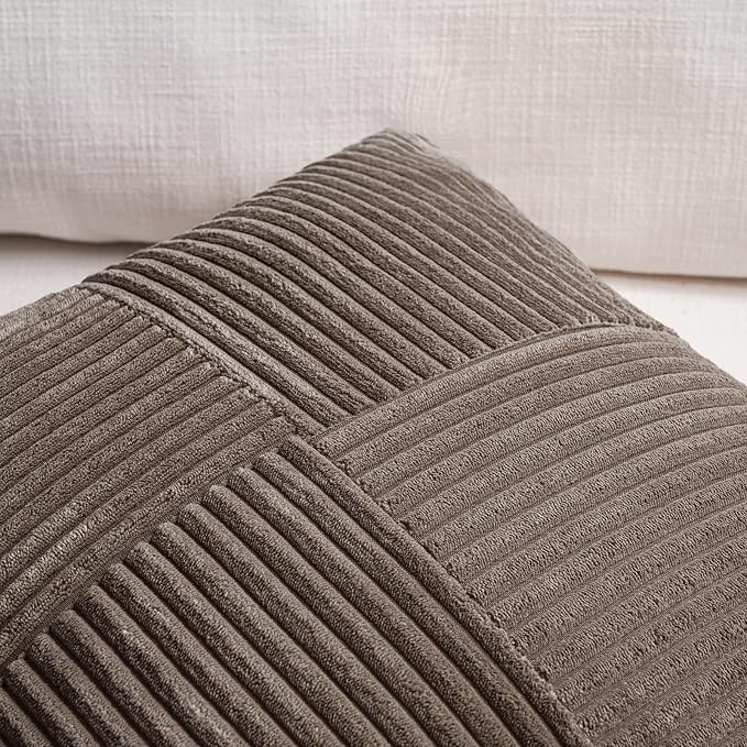 Fancy Homi Set of 1 Dark Brown Boho Long Lumbar Body Decorative Throw Pillow Cover 14x36 Inch for Bed Couch Bedroom Bench, Soft Patchwork Corduroy Textured Pillow Case, Rustic Farmhouse Room Decor