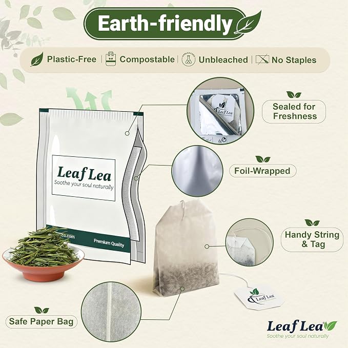 LeafLea Green Tea Bags, Pure Single-Ingredient Green Tea Leaves, 40 Count | Smooth, Refreshing & Naturally Caffeinated, Sugar-Free, Non-GMO, Individually Foil-Wrapped To Lock In Freshness