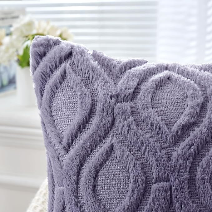MIULEE Blue Purple Soft Plush Faux Wool Throw Pillow Covers 20x20 | Set of 2, Farmhouse Boho Home Decor, Decorative Cushion Covers for Sofa, Living Room, Bed