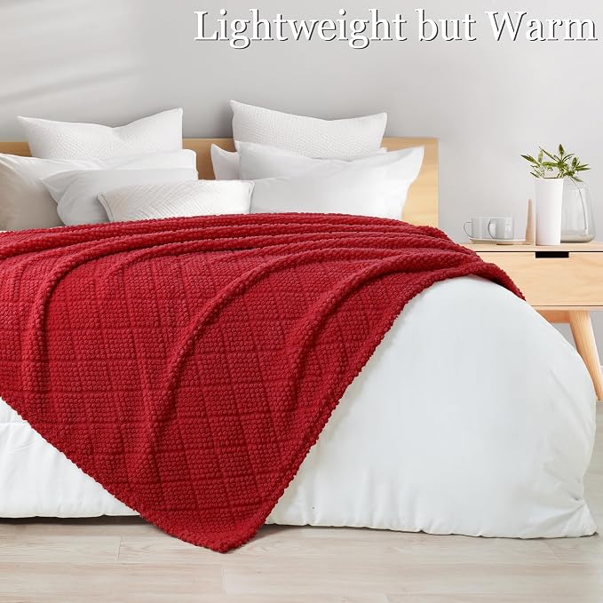 Whale Flotilla Soft Fleece Throw Blanket for Couch, Red | Jacquard Waffle Blankets for Home Decor, Lightweight and Cozy, All Season Suitable, 50x60 Inch