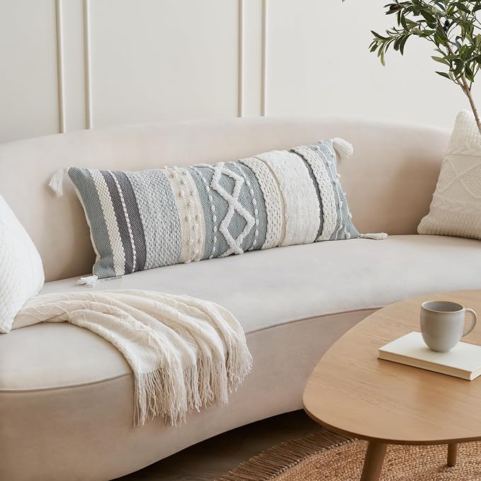 Decorative Boho Lumbar Pillow Cover 14x36 - Soft Textured Throw Pillow | Beautiful Accent Piece for Bed, Couch Decor or as Body Cushion - A Stylish Addition to Your Bedroom