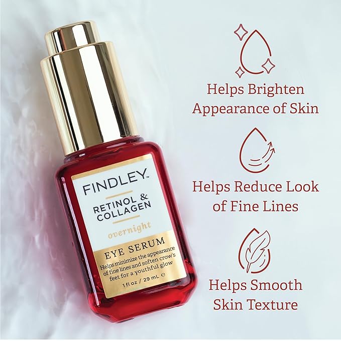 Findley Retinol & Collagen Overnight Eye Serum | Minimize Fine Lines & Soften Crow's Feet | Youthful Glow (1 Fl Oz)