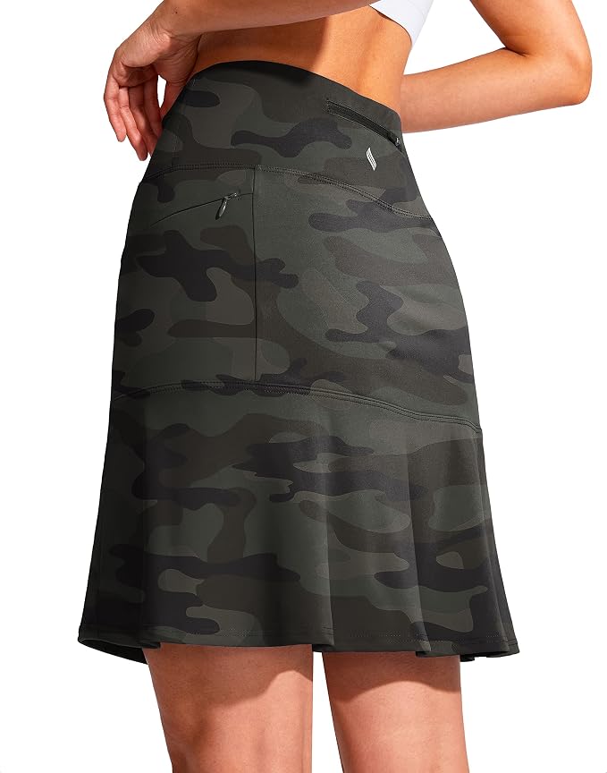 19" Ruffled Golf Skirts for Women | 3 Zipper Pockets, Knee Length, High Waisted, Long Skorts for Athletic, Casual, Tennis, Pickleball