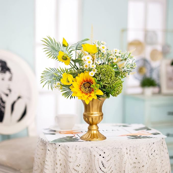Sziqiqi Gold Metal Compote Vase, Urn Vases for Table Centerpiece, 10Pcs | 6.3in Tall, Golden Vintage Flower Arrangement for Wedding, Pedestal Bowl Planter Pot For Reception, Home, Party Decor