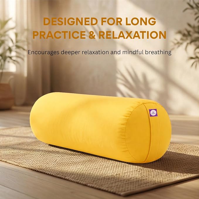 Yogikuti Iyengar Yoga Bolster for Restorative Yoga and Meditation – Lightweight Cotton Support Pillow with Handle for Easy Carry, Versatile for Pose Modification, Balance, Back Relief, and Relaxation