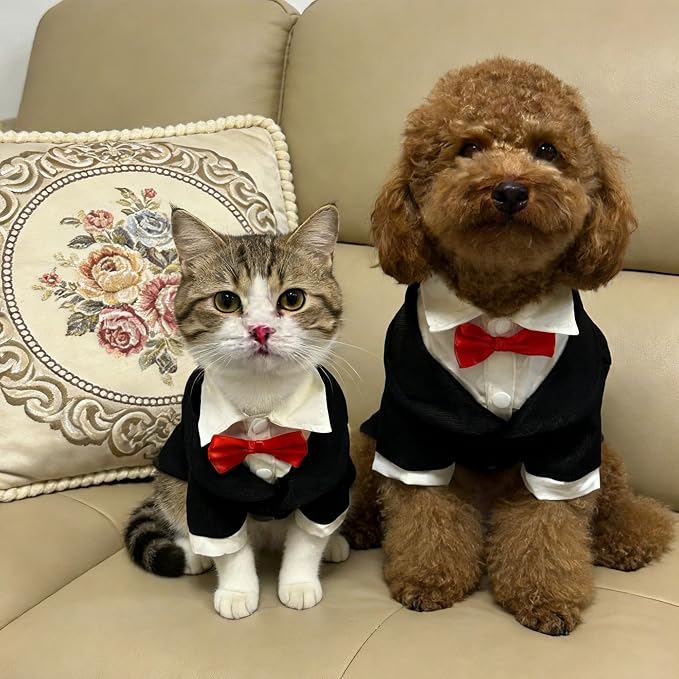 Dog Tuxedo Suit with Bow Tie Dog Shirt Puppy Clothes Formal Pet Tux Party Birthday Costume for Small Medium Dogs Pet Weding Attire Dress Up Cosplay Prince Costume Gentleman Apparel