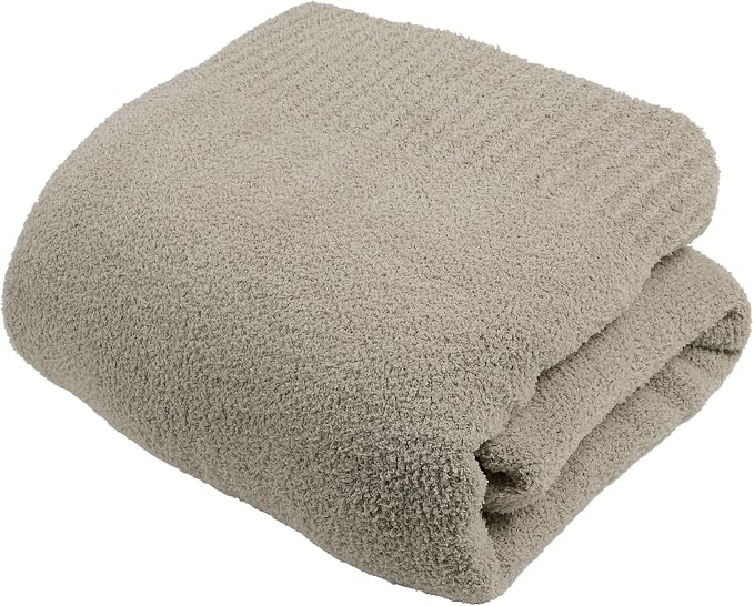 Taupe Warm Queen Size Fuzzy Knitted Blanket, Oversized Luxury Bed Blankets Soft Lightweight Plush Throw for Cozy Nights (Taupe, 90x90)