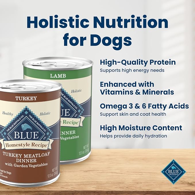 Blue Buffalo Homestyle Recipe Variety Pack Wet Dog Food, 12.5 oz, 6 ct | Turkey & Lamb Dinner (3 of Each), No Chicken By-Product, Corn, Wheat, or Soy
