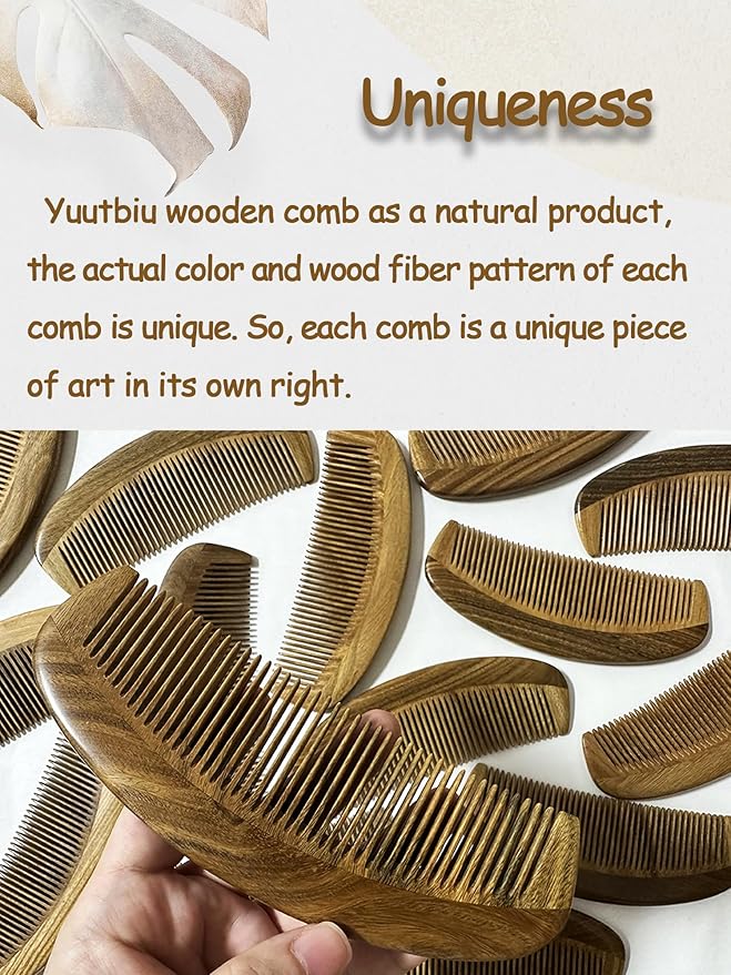 Yuutbiu Green Sandalwood Teasing Hair Comb - Anti Static Fine Tooth Wooden Styling Brush for Smoothing, Detangling & Volumizing Thin/Fine Hair (No Handle)