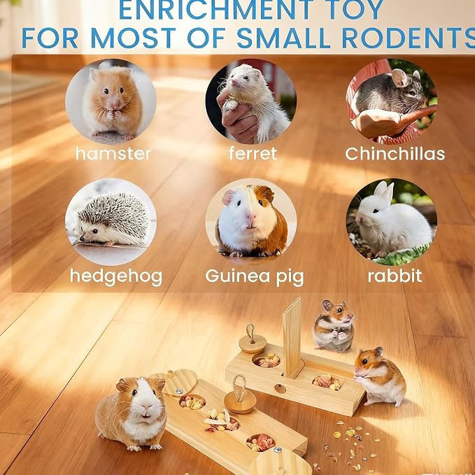 2 Pack Guinea Pig Foraging Toys, Guinea Pig Enrichment Toys Wooden Interactive Bunny Puzzle Toys, Small Animals Hide Treats Dispenser for Hamster, Rabbits, Bunny, Chinchillas