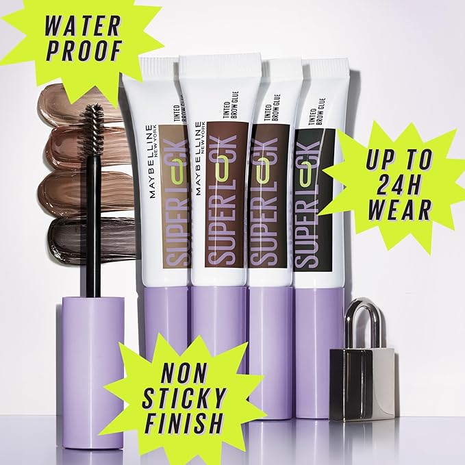 Maybelline Super Lock Brow Glue Eyebrow Gel, Lightweight and Waterproof Tinted Brow Gel For Up To 24HR Hold, Black, 1 Count