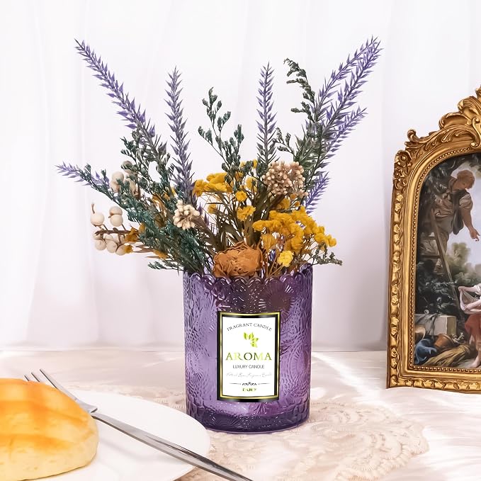 Lavender Scented Candle, Purple Glass Jars - 100% Natural Soy, 5.3OZ, 30HR Burn Time Aromatherapy for Home, Gift for Women & Men, Stress Relief