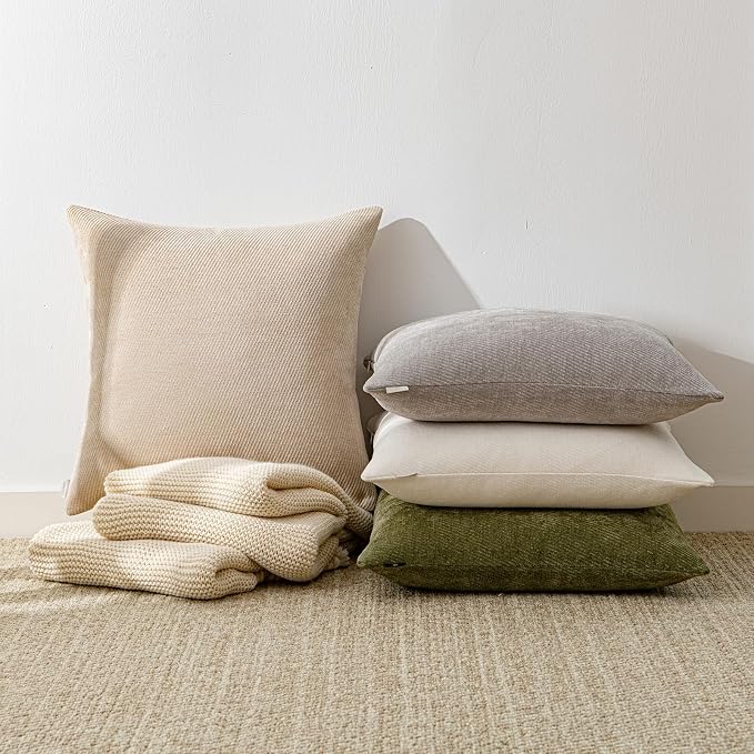 a moment Pack of 2 Christmas Decorative Chenille Throw Pillow Covers with Twill Cushion Covers for Sofa Living Room Couch Bed 22x22 Inch Moss Green