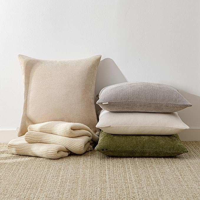 a moment Pack of 2 Decorative Chenille Throw Pillow Covers with Twill Cushion Covers for Sofa Living Room Couch Bed 16x16 Inch Grey