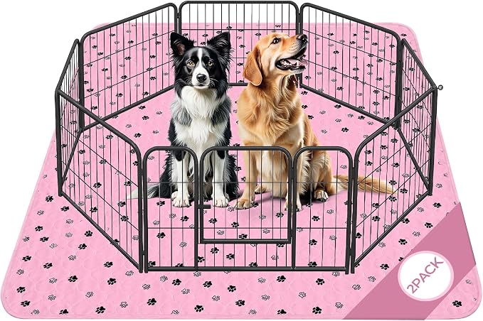 Fostanfly Washable Pee Pads for Dogs, 2 Pack 63"x63" Training Pads, Pink | Reusable Potty Training Pads for Dogs, Waterproof, for Playpen, Crates & Furniture
