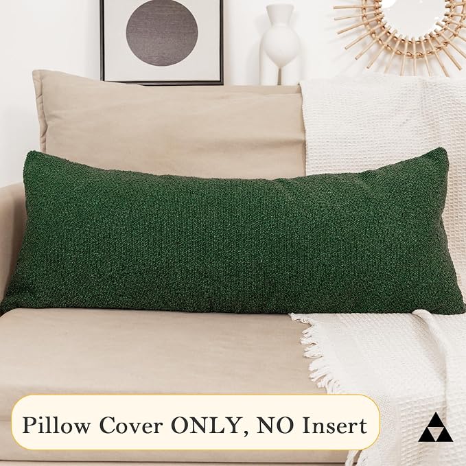 JoraLion 14x36 inch Boucle Lumbar Pillow Cover, Forest Elf Green Woven Texture Neutral Long Pillow Cover Breathable Cushion Case for Couch Sofa Bed Living Room Home Decor (Cover Only)