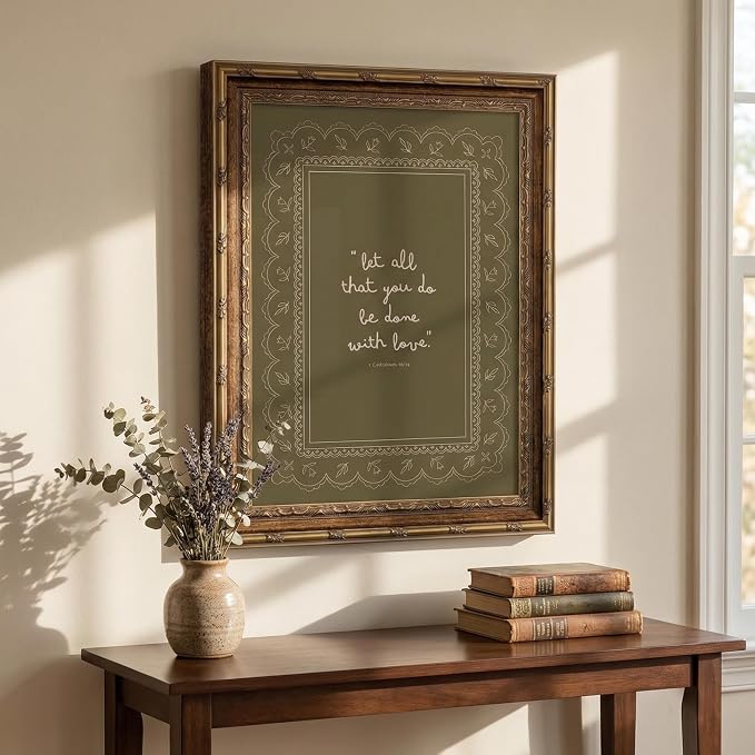 Framed Inspirational Bible Verse Wall Art Print “Let All That You Do Be Done with Love” Scripture Quote Picture with Vintage Christian Wall Decor for Living Room Bedroom Office 8x10 Inches