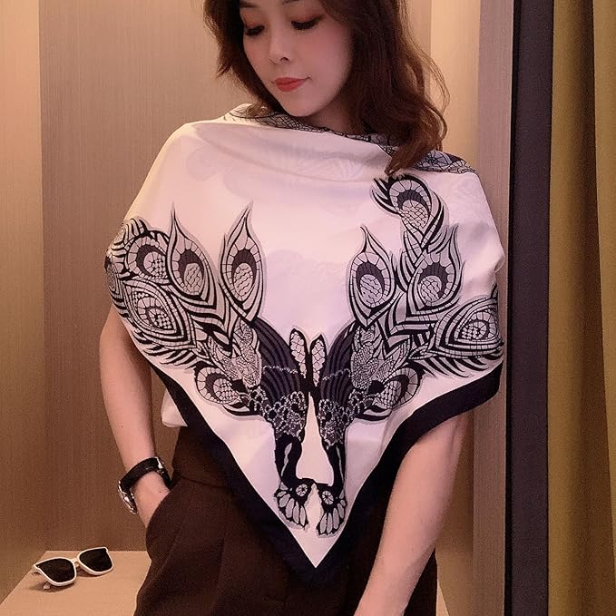 K-Elewon Large Square Scarf 43" Silk Scarf Fashion Scarves Silk Feeling Hair Wrapping Scarfs Night Sleeping Headscarf