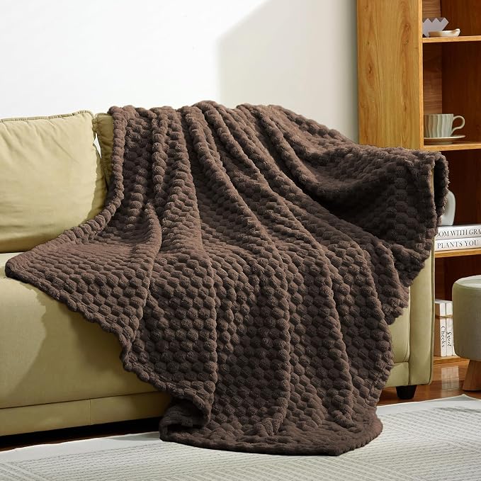 Excervent Hexagon Jacquard Throw Blanket for Bed, 50x70 Inches, Brown | Decorative Fuzzy Flannel Fleece Throw Blanket for Sofa Bed Couch, Super Soft Cozy, Suitable for All Seasons