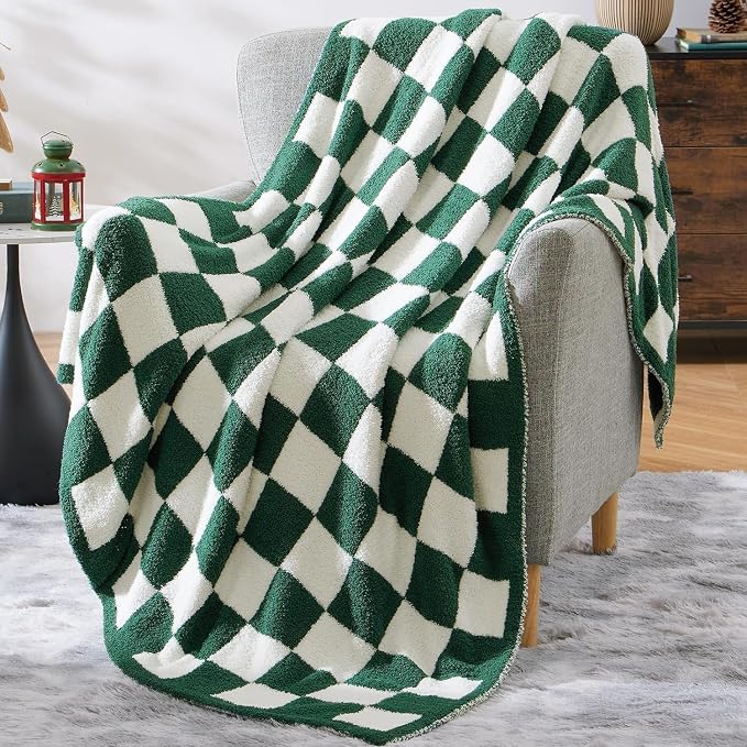 Soft Checkered Throw Blanket for Couch-Cozy Warm Knitted Blankets | Lightweight Warm Fluffy Decor for Women, Mom, Her & Girls, Sofa, Chair, Bed, 50x70in, Avocado Green