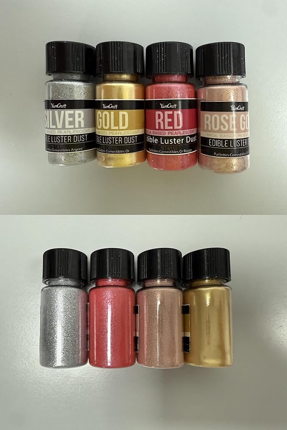 Edible Glitter Set, 4 Colors Luster Dust Edible Powder for Cake Decorating, Food Grade Vegan Edible Glitter for Drinks, Cocktails, Shimmer Metallic Food Coloring Powder for Chocolate(5g/Bottle)