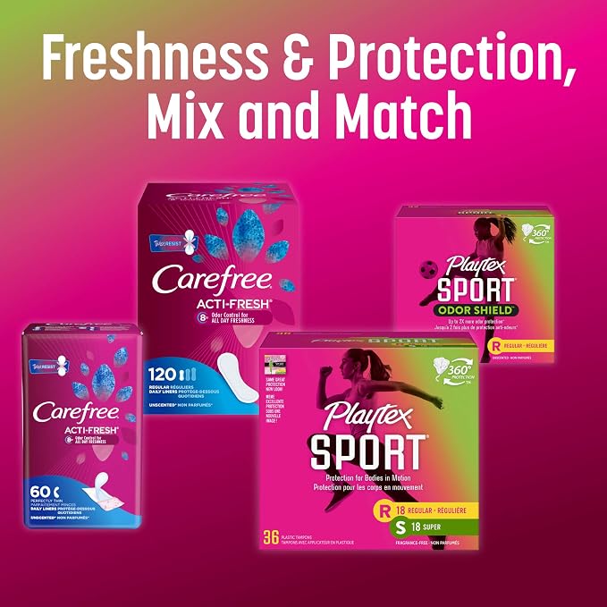 Playtex Sport Odor Shield Tampons Super Absorbency, Unscented - 16ct | Super Tampons for Women, Feminine Care, Playtex Tampon with 360 Leak Defense and Odor Control