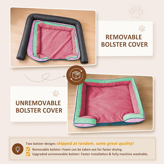 Comfort Expression Orthopedic Dog Bed for Extra Large Dogs with Bolster | Waterproof Dog Couch Bed with Washable Cover & Non-Slip Bottom, Supportive Egg Crate Foam XL Pet Bed, 42x30 Inch