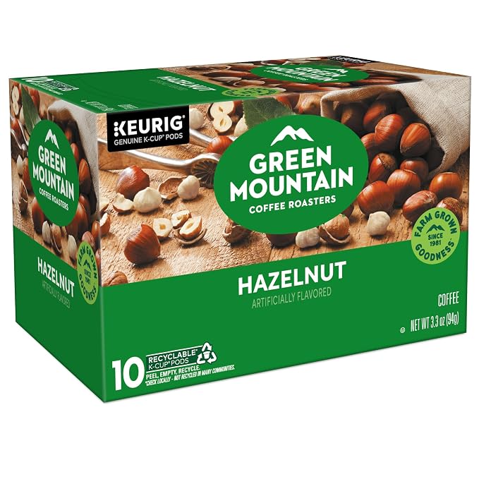 Green Mountain Coffee Roasters Hazelnut, Keurig Single Serve K-Cup Pods, Light Roast Coffee, 60 Count, (6 Packs of 10)