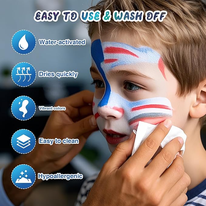 Professional Face Painting Kit for Kids – 42 Color Water-Activated Face Paint Makeup Palette with Stencils, Gems & Brushes – Non-Toxic Body Paint for Parties, Festivals, School Events & Carnival