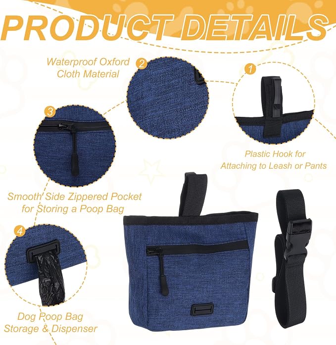 Dog Treat Pouch, Pet Puppies Pouch for Dog Training Behavior Small Fanny Zipper Holder with Belt Portable Reusable (1Pcs, Navy Blue), for Outdoor/Walking/Pets Feed Snack Reward