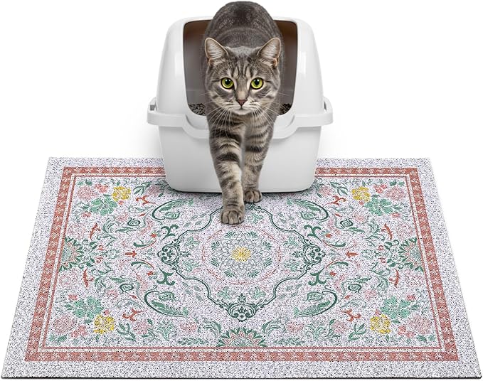 Glittme Cat Litter Mat, 24"x15" Non-Slip Washable Trapping Mat for Cats | Litter Trapping Mat With Thick PVC Coil To Catch Scatter, Soft On Paws And Waterproof Bottom To Protect Floors
