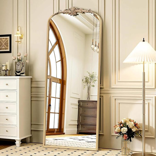 Besdomus Vintage Mirror Full Length: 21"x56" Champagne Arched Body Mirrors | French Floor Standing Metal Framed - Antique Baroque Traditional Ornate - Ideal for Foyer/Cloakroom/Bedroom/Dressing Room