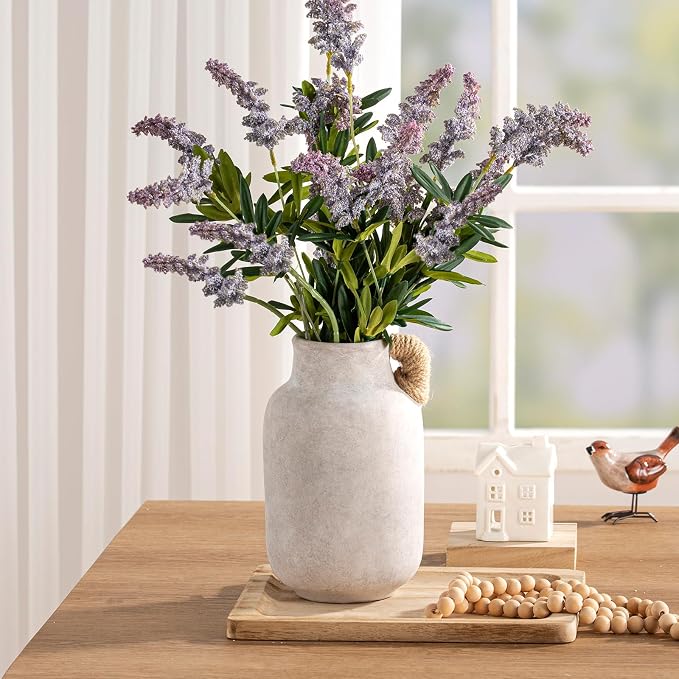 Vanselia Ceramic Flower Vase Home Table Decor Living Room Farmhouse 9.7 in | Large Tall White Rustic Decorative Flowers Vases Plant Modern Decoration for Kitchen Shelf Coffee Dining Centerpieces Desk