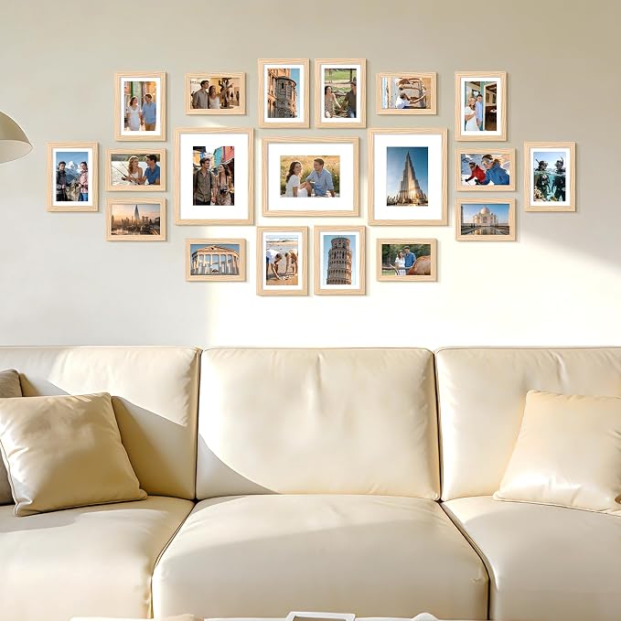 upsimples Picture Frames set of 19, Including 8x10, 5x7, 4x6 Natural Frame | Multi Picture Frames Collage Wall Decor, Gallery Wall Frame Set, Gift For Christmas, Mothers' day, Wedding, Dorm, Living Room