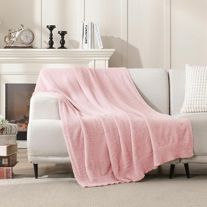 Knit Twin Size Bed Blanket Super Soft Warm Blanket for Bed Lightweight Cozy Plush Fuzzy Blanket for Couch Sofa 60x80 Inches Pink
