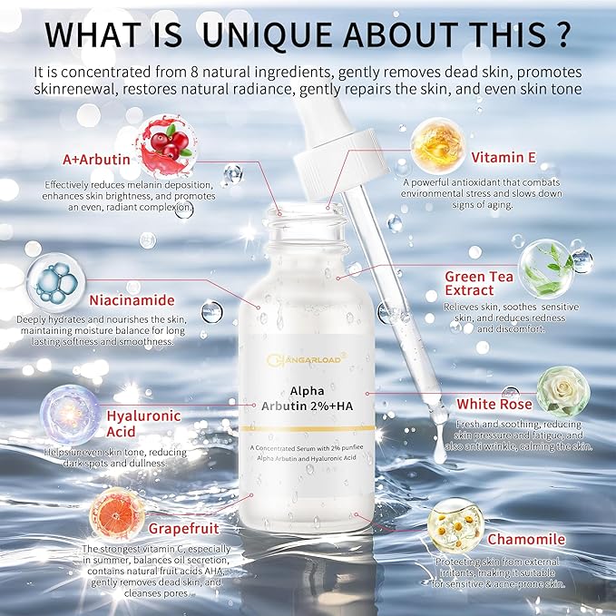 Alpha Arbutin 2% Serum for Dark Spots, Acne Scars, Pore Minimizer, Hydration & Removing Pigmentation - Hyaluronic Acid Serum, 1 Pcs 30 ML- 1 Fl Oz