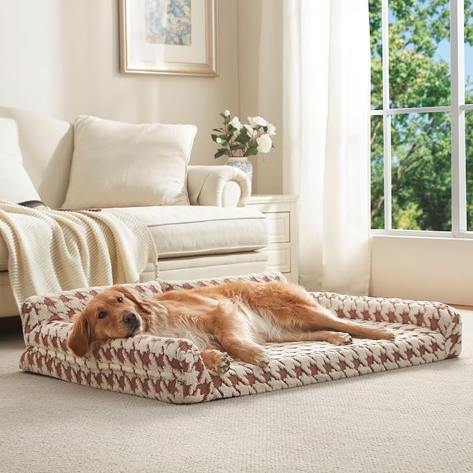 FURTIME Orthopedic Dog Bed Medium Size Dog, Medium Washable Memory Foam Pet Couch Bed with Removable Washable Cover, Non-Slip Bottom with Bolster Sides, Brown