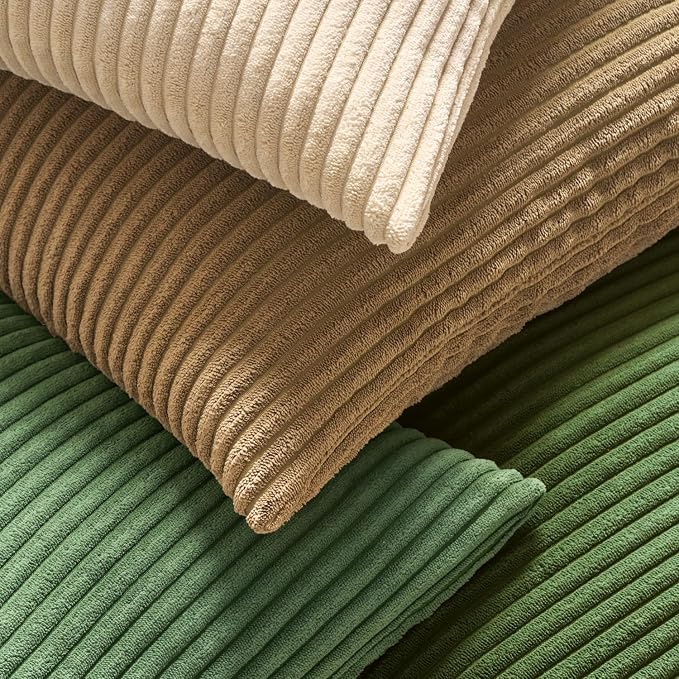 MIULEE Decorative Corduroy Throw Pillow Covers Set of 2 20x20 Moss Green | Soft Striped Textured Cushion Cases, Boho Natural Greenery Pillowcases for Home Decor, for Couch Chair Sofa Bed Living Room