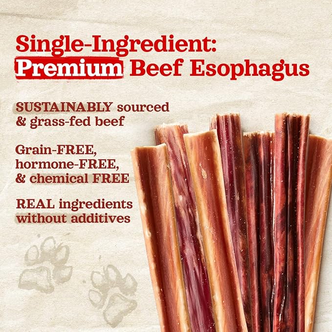 Natural Farm Gullet Sticks Chews for Dogs, 6 Inch (25 Count), Single Ingredient Jerky Esophagus Treats, Rawhide-Free Natural Glucosamine & Chondroitin, Great for Puppies, Seniors & Light Chewers