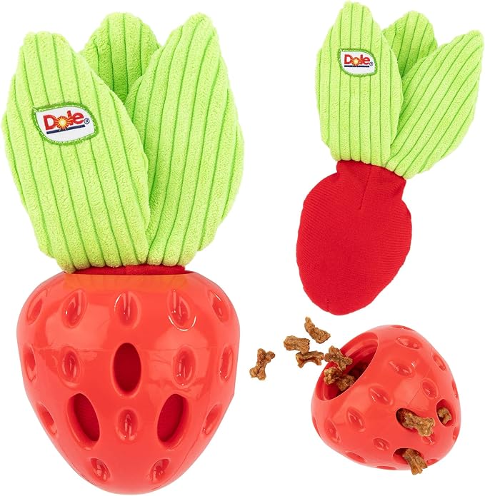 Dog Puzzle Toy with Crinkle Squeak Insert, Dog Enrichment Toys, Strawberry Dog Treat Toy, Great Mental Stimulation for Dogs
